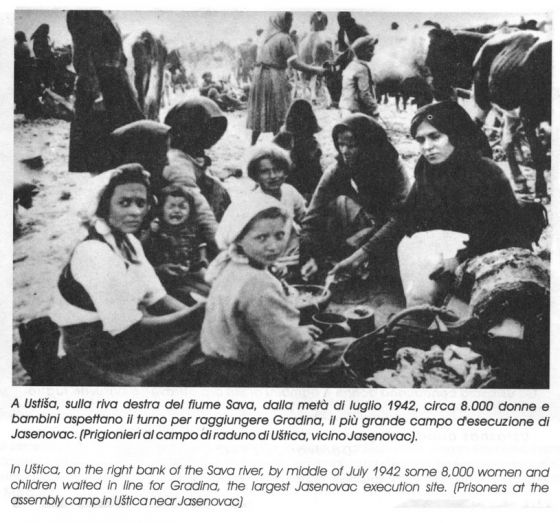 Uštica, na desnoj obali rijeke Save, sredinom jula 1942. oko 8.000 žena i djece pred Gradinom, najvećim jasenovačkim mjestom za likvidaciju.
